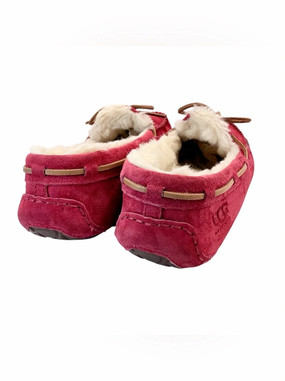 UGG Dakota Sheepskin Moccasin Slippers Women’s Size 8 Magenta Suede Cozy Lined - Picture 3 of 8